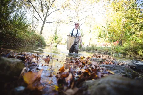 Professor Bob Booth's hands-on ecology classes take students to Bethlehem rivers and forests
