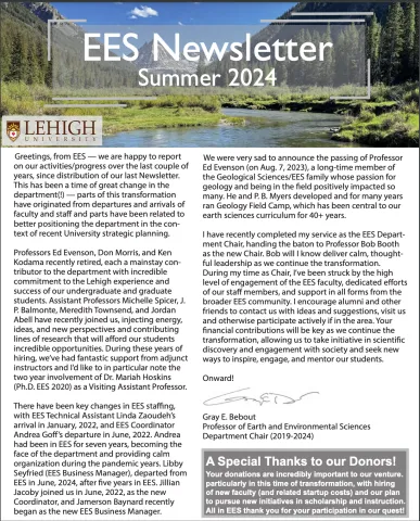 Lehigh's Earth and Environmental Sciences newsletter 2024