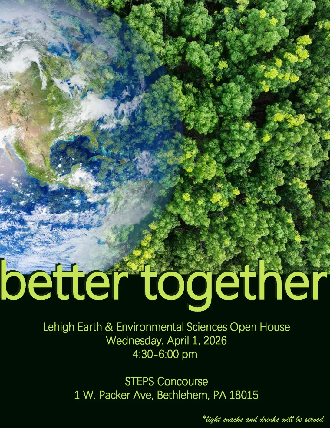 Better Together Flyer for Lehigh's Earth and Environmental Sciences Open House on April 1, 2026