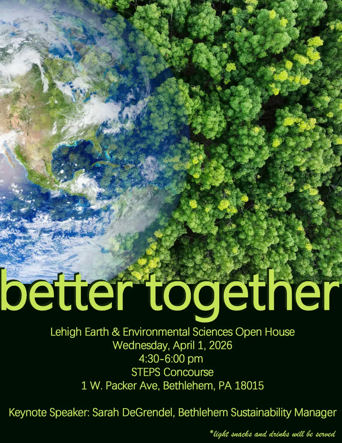 Better Together Flyer for Lehigh's Earth and Environmental Sciences Open House on April 1, 2026