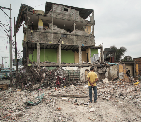 A man observes the aftermath of the earthquake that struck Pedernales, Ecuador.